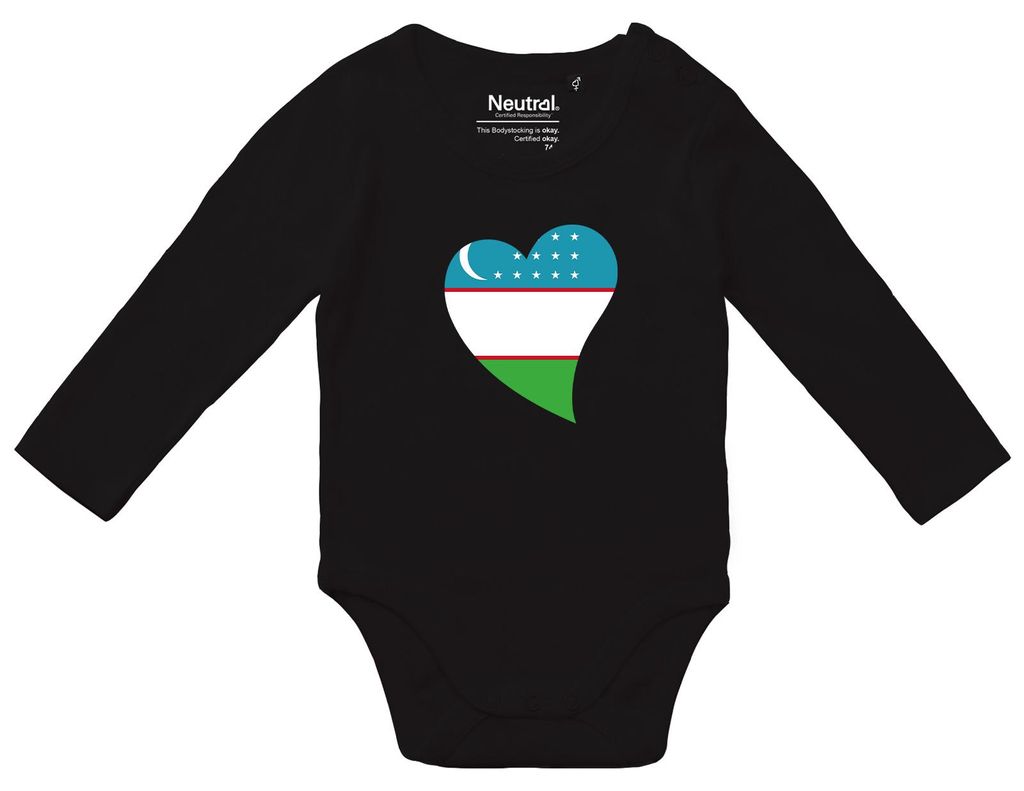 Huuraa Baby Body Usbekistan Flagge Herz 80 Black Baumwolle Fairtrade Langarmbody Geschenkidee