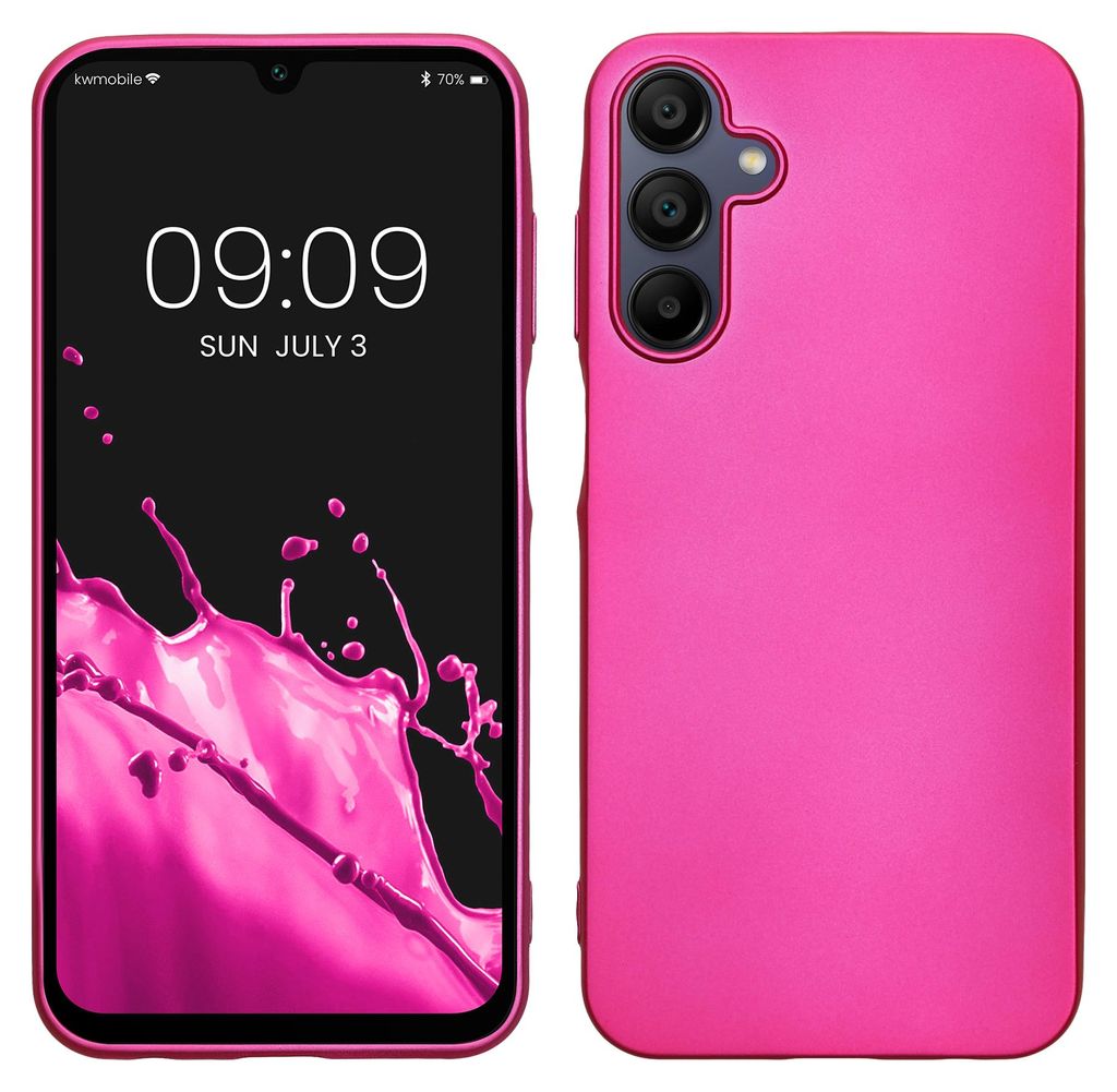 kwmobile Handyhülle für Samsung Galaxy A15 5G Hülle - Silikon Case metallisch schimmernd - Schutzhülle Cover - Metallic Pink
