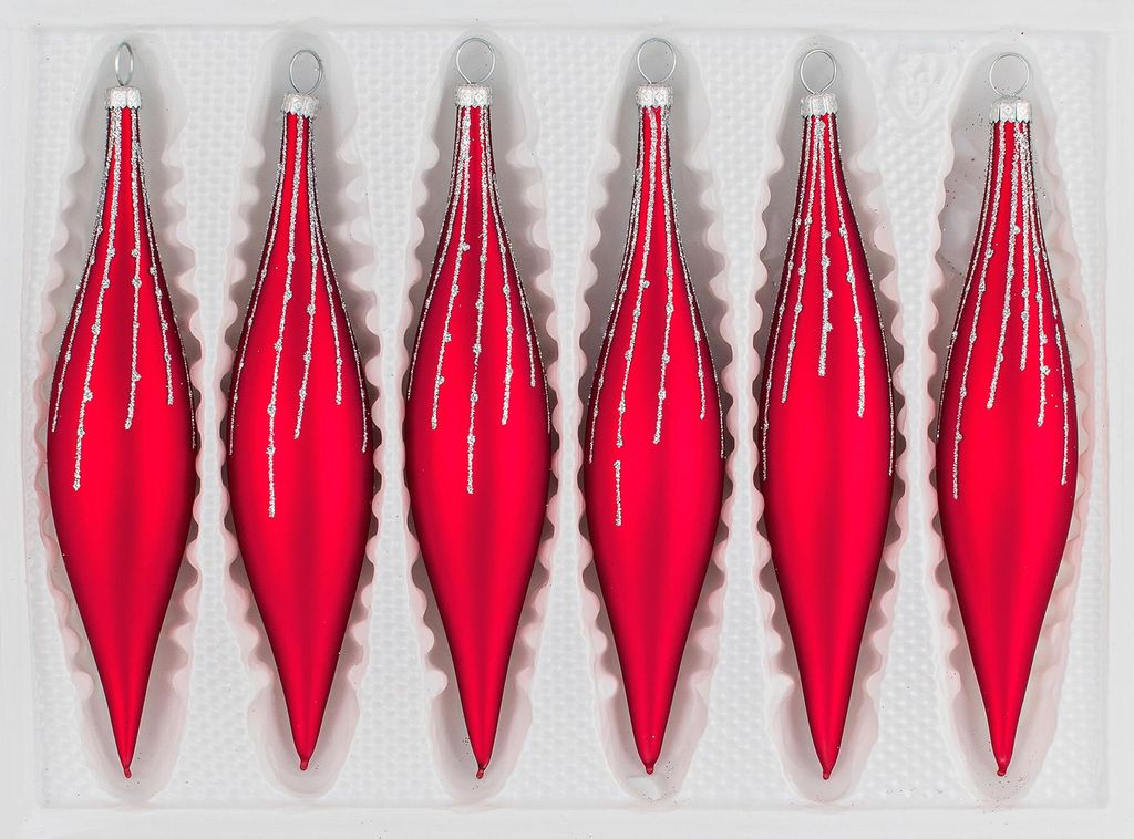 6 tlg. Glas-Zapfen Set in Classic Rot Silber Regen Produktbild 