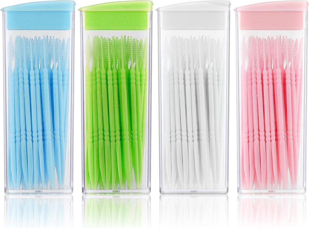 400 Stück Kunststoff Doppelkopf Zahnseide Einweg Interdental Zahnstocher Tragbar Interdentalbürsten Zahnspangen-Reiniger Bürste Mundpflege Zahns...