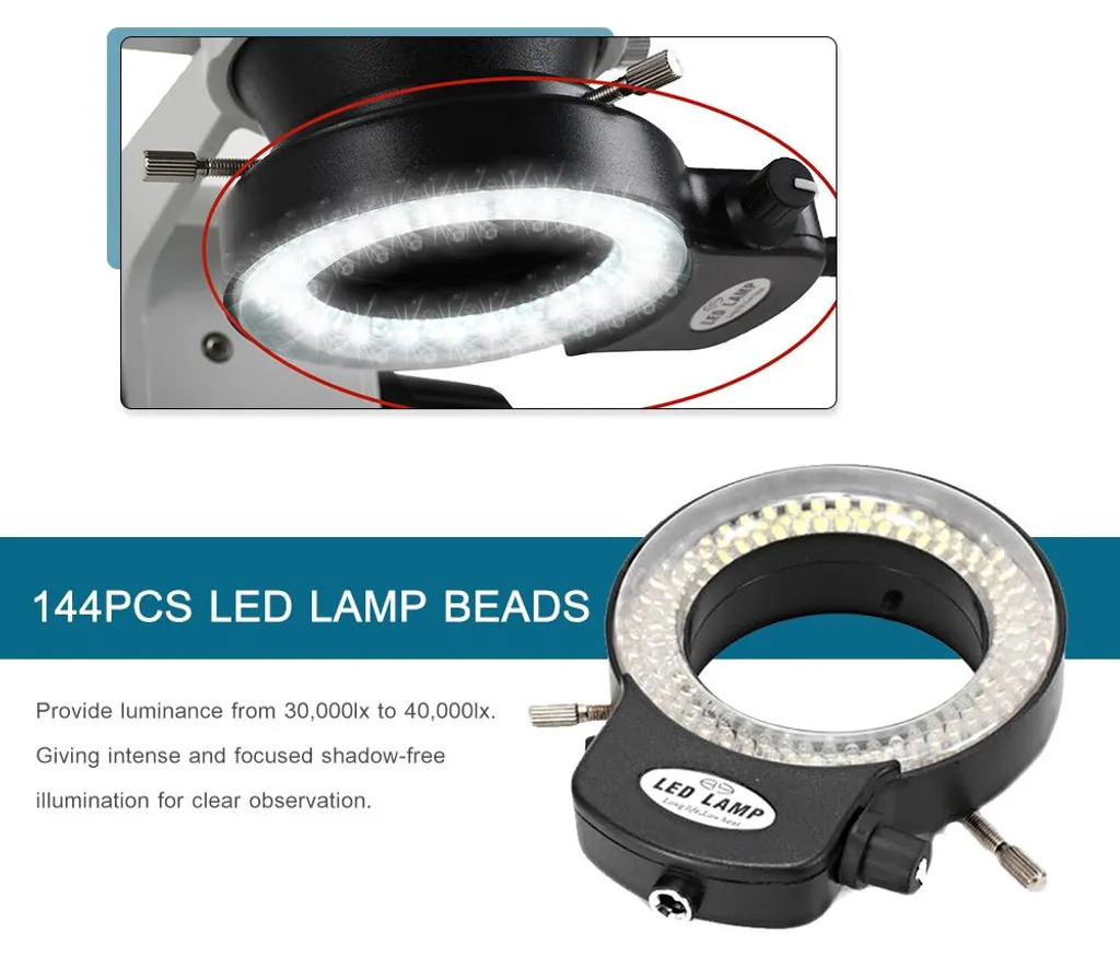 Lumière annulaire 144 LED à intensité variable pour caméra et microscope
