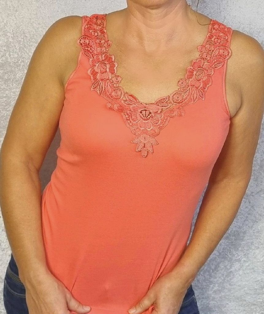 Toker Collection Achselhemd »Damen Unterhemd mit extra breiter Spitze« 56/58, Mandarine