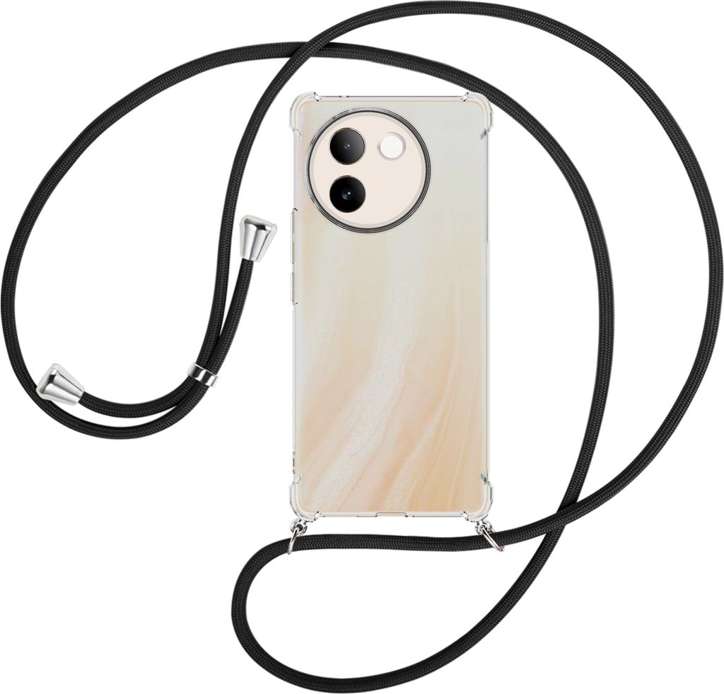 Handykette Backcover-Schutzhülle mit Band (Metall silberfarben) für vivo V30E 5G / V40 lite 5G - schwarz
