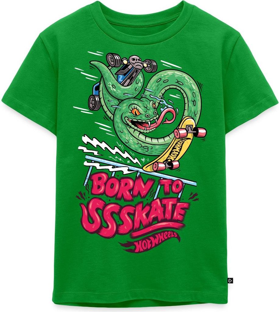 Spreadshirt Hot Wheels Schlange Born To Skate Kinder Premium T-Shirt, 122/128 (6 Jahre), Grün