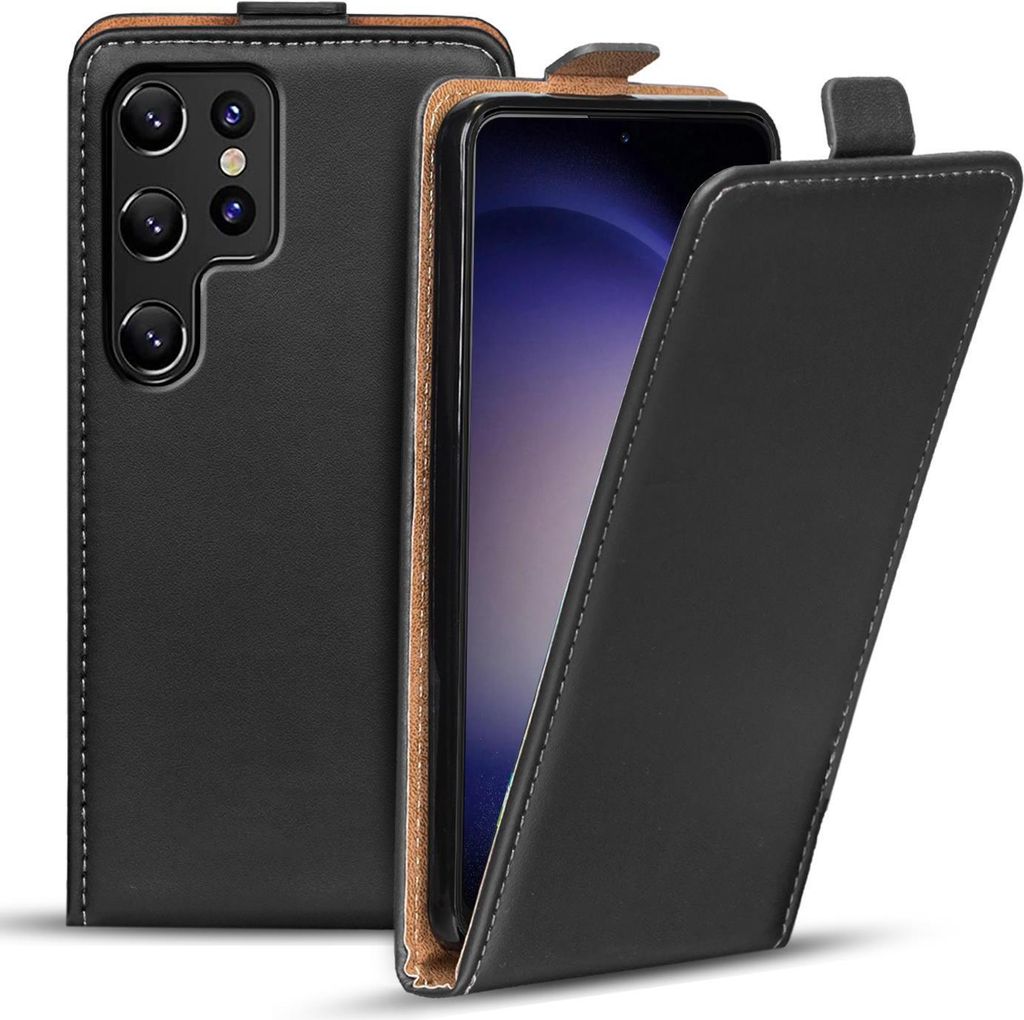 Conie Ultra Slim Klapp Tasche für Samsung Galaxy S23 Ultra schlanke Hülle Rundumschutz in Schwarz