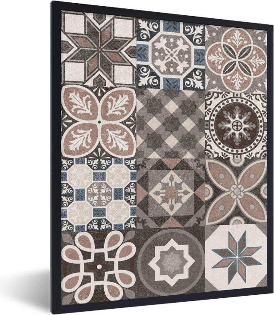 MuchoWow Gerahmtes Poster Blumen - Figuren - Braun - Design 60x80 cm - Poster mit Schwarzem Bilderrahmen Wandposter Rahmen Foto Bilder - Premium ...