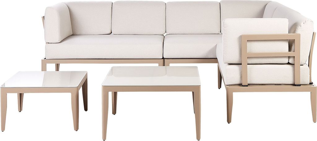 BELIANI Lounge Set Sandbeige und Hellbeige Aluminium mit Auflagen 2 Tische für 6 Personen Garten Terrasse Balkon