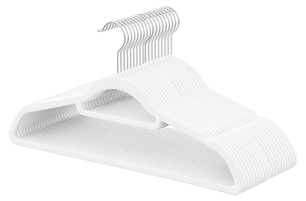 Kleiderbügel - 20er Set - Rutschfest - 360° Drehbarer Haken - 0,6 cm Schlank - Kunststoff - Platzsparend - Weiß