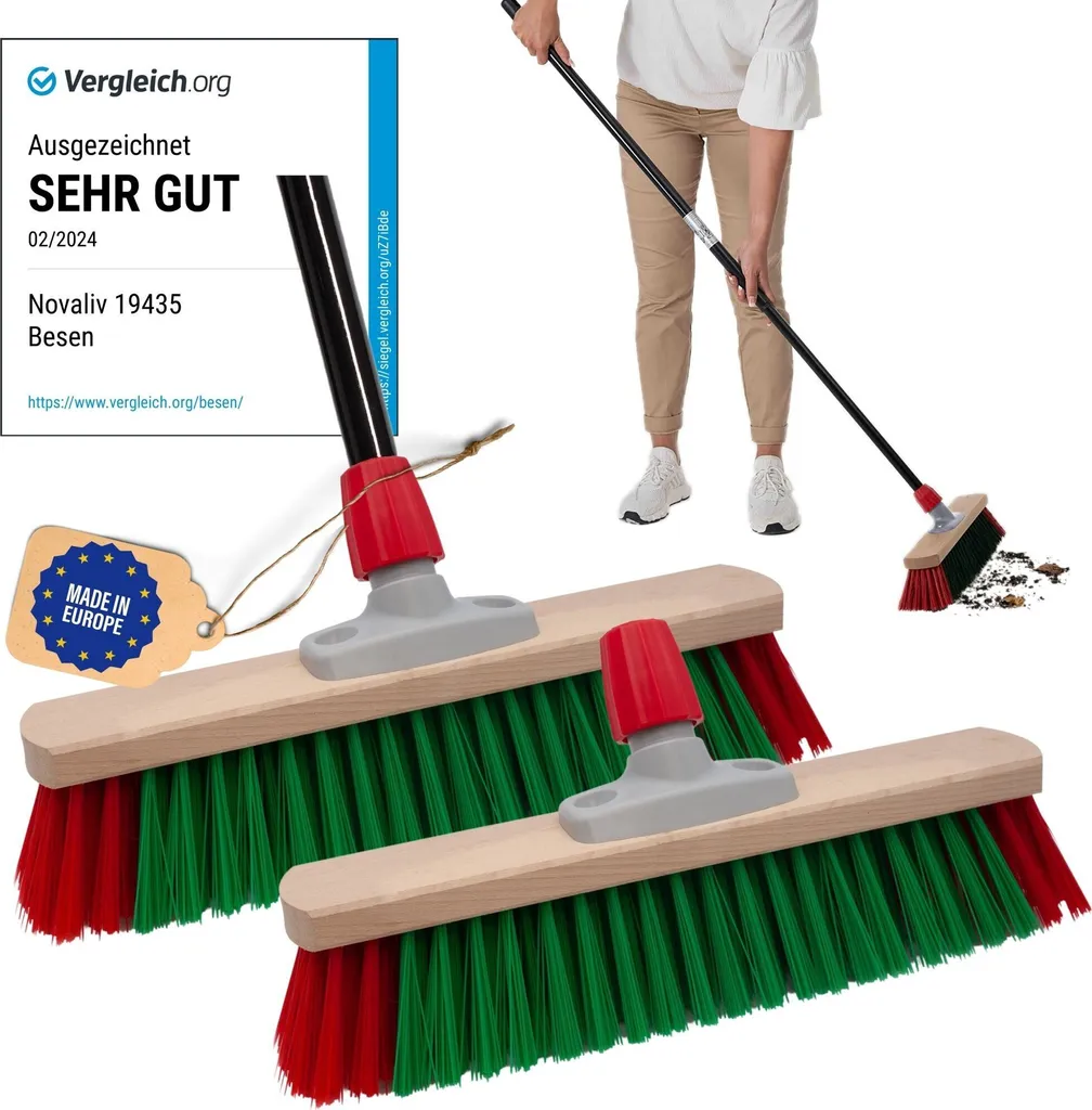 Novaliv 2x Scopa da Giardino 40cm con Manico Elaston per Esterni - 2