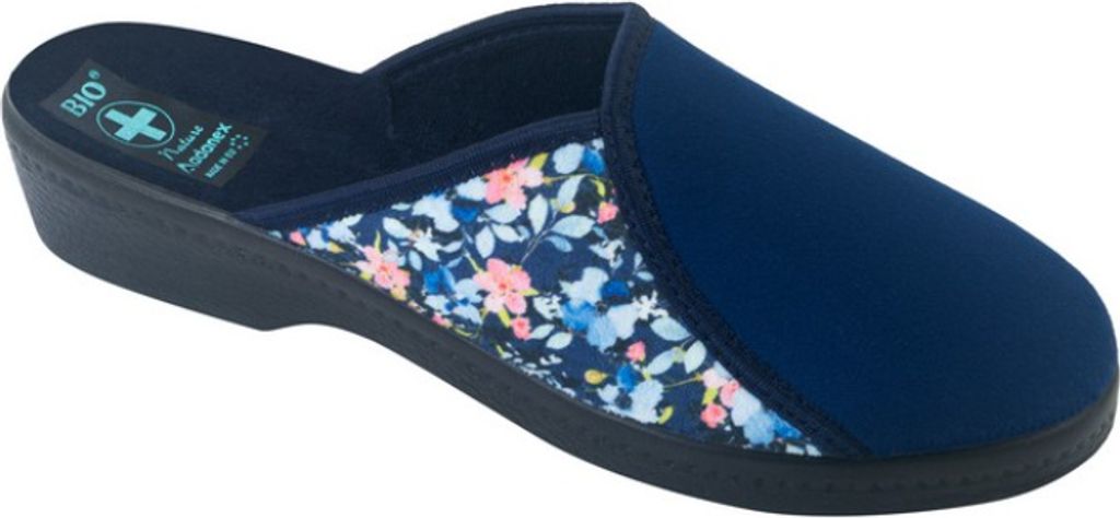 Damenhausschuhe ADANEX bio 29147 blau mit Blumen