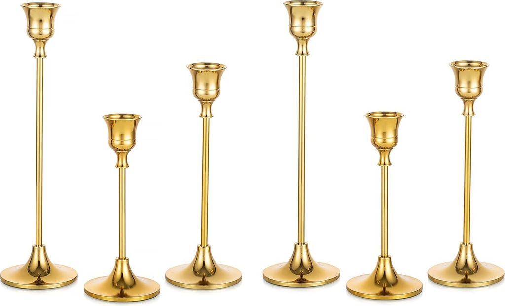Dekorativer Kerzenhalter - Metall Gold - Set von 2 - Geeignet für Stabkerzen - Kaminmantel - Esstisch Wohnkultur