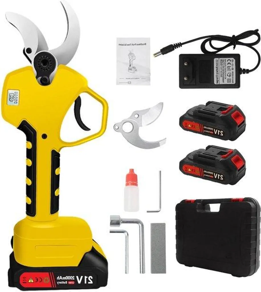 Sécateur à batterie 2000 mAh 35 mm : Écran LCD et double vitesse jaune