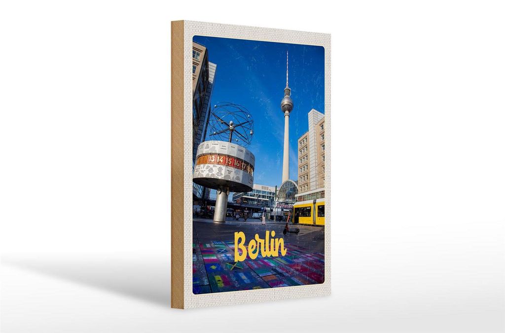 Holzschild Reise 20x30cm Berlin Uhr Alexanderplatz Geschenk Produktbild 