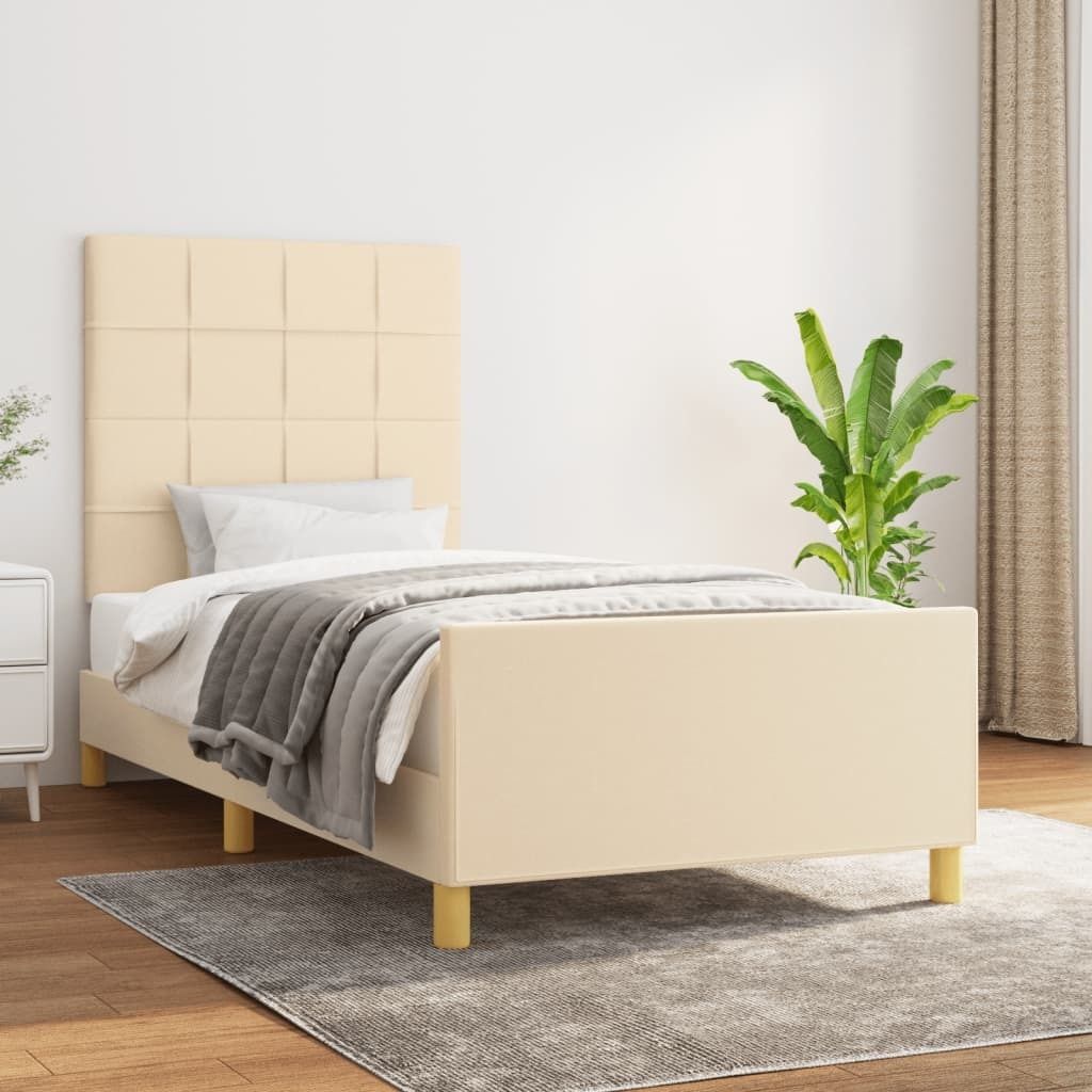 vidaXL Bettgestell mit Kopfteil Creme 90x190 cm Stoff - Bettgestell Mit Kopfteil - Bettgestelle Mit Kopfteile - Bettgestell - Bett Mit Kopfteil