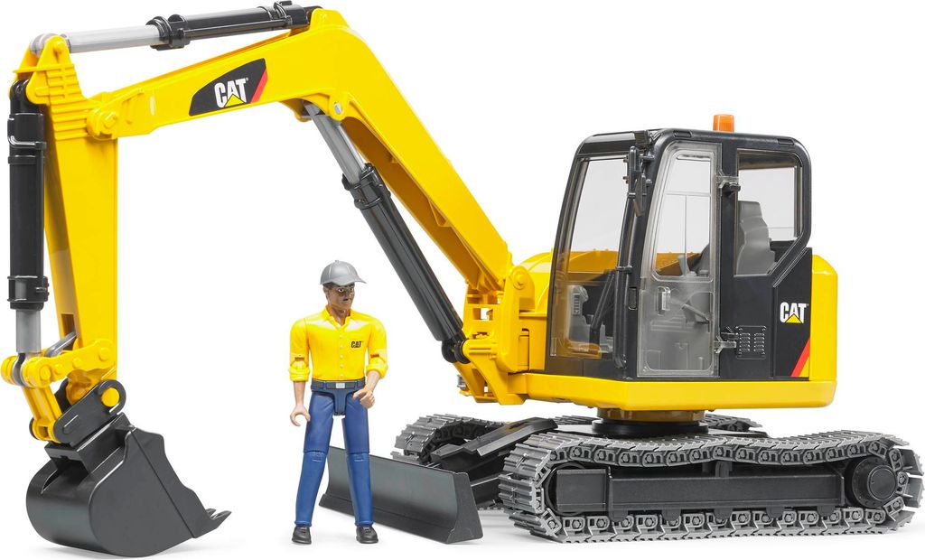 Bruder Spielfahrzeug Baustelle Bagger Cat Minibagger mit Bauarbeiter 02466