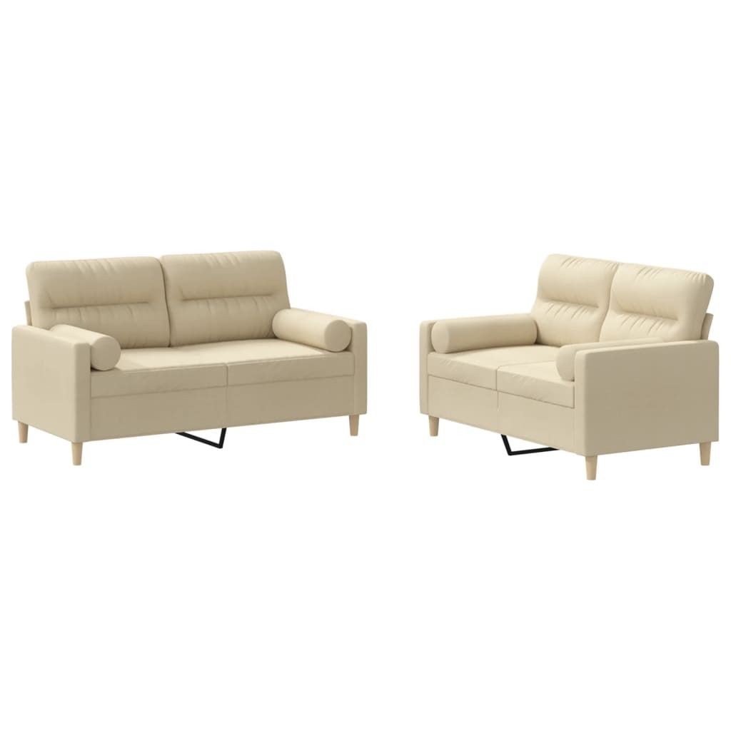 Möbel 2-tlg. Sofagarnitur - Einfacher Aufbau - Couch für Wohnzimmer - mit Kissen Creme Stoff - Polstersofa CLORIS9868632