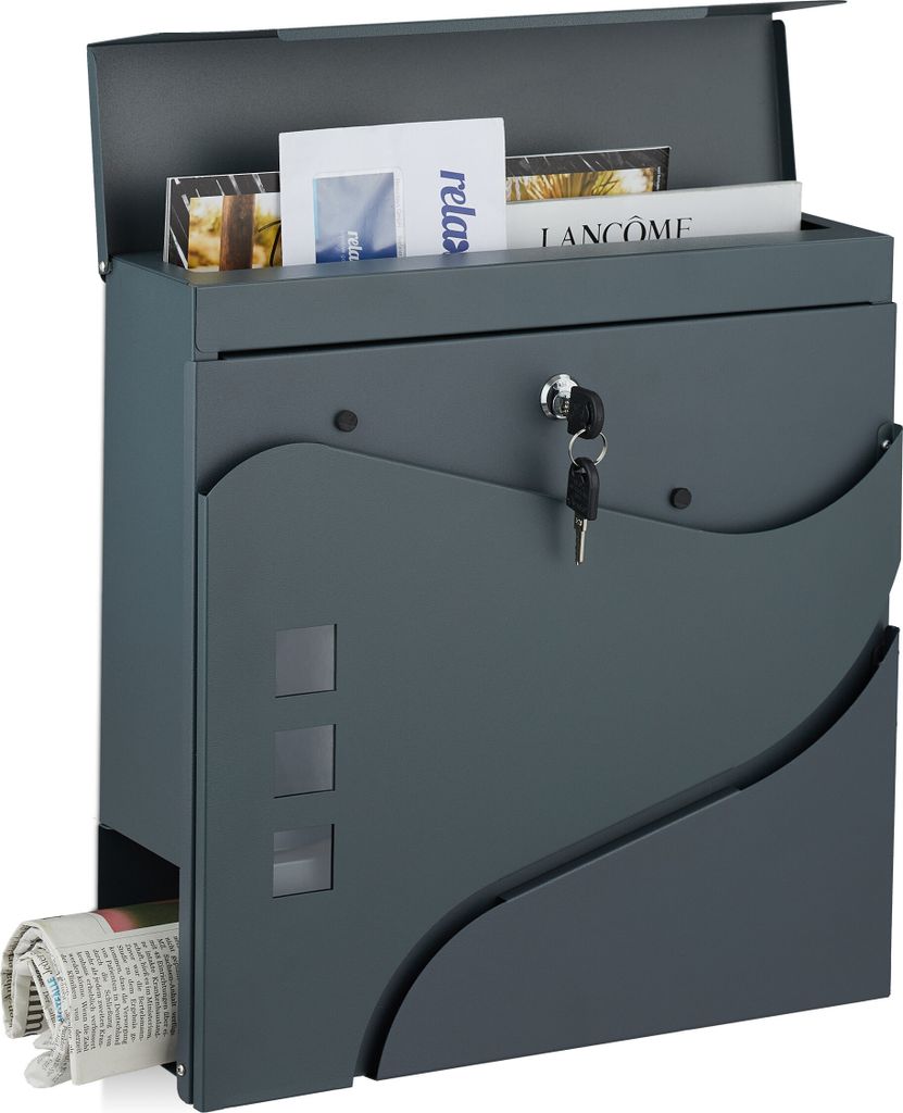 Relaxdays Briefkasten mit Zeitungsfach, Wand-Postkasten mit Produktbild 