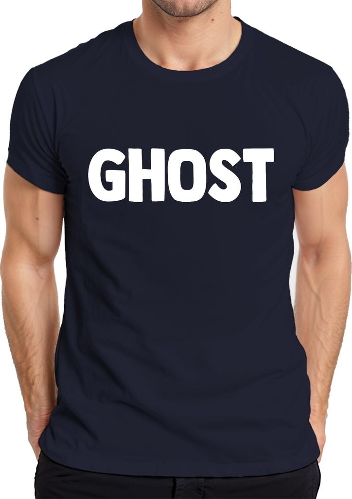 GHOST Halloween Geist Spuk Gruselig Retro Minimalistisch Cartoon Herren T-Shirt, Navy, XL