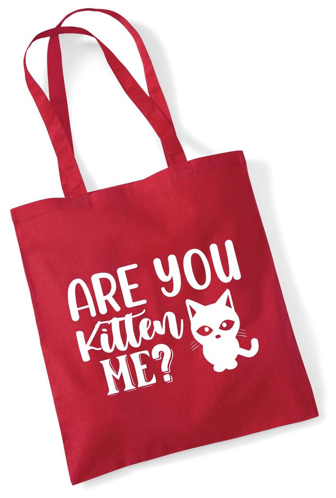 Huuraa Jutebeutel Are you kitten me Katze 10 Liter Classic Red Baumwolle Tasche Geschenkidee