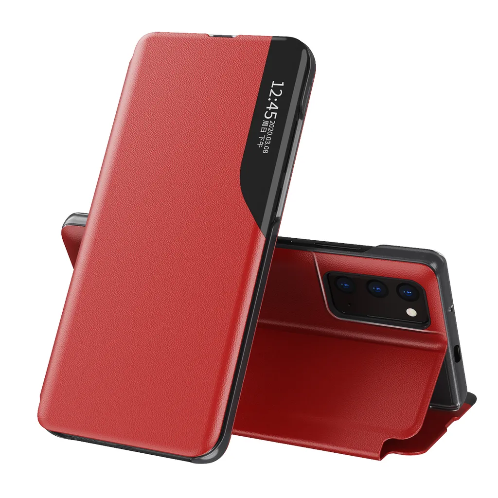 Custodia flip per Xiaomi Redmi Note 10 / Note 10S, custodia in Finto cuoio con finestra e funzione stand rosso