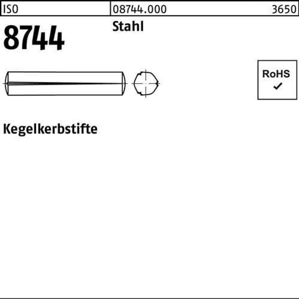 Reyher Kegelkerbstifte ISO 8744 Stahl 8 x 70 (100 Stück)