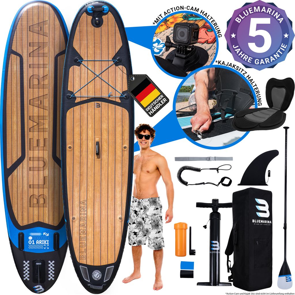 Bluemarina SUP Black Yacht | Stand Up Paddle - Aufblasbar mit Pumpe - Rucksack - 3 Finnen-System - Drop Stitch - Bis 140 Kg (325x86x16,5cm / 10'8")