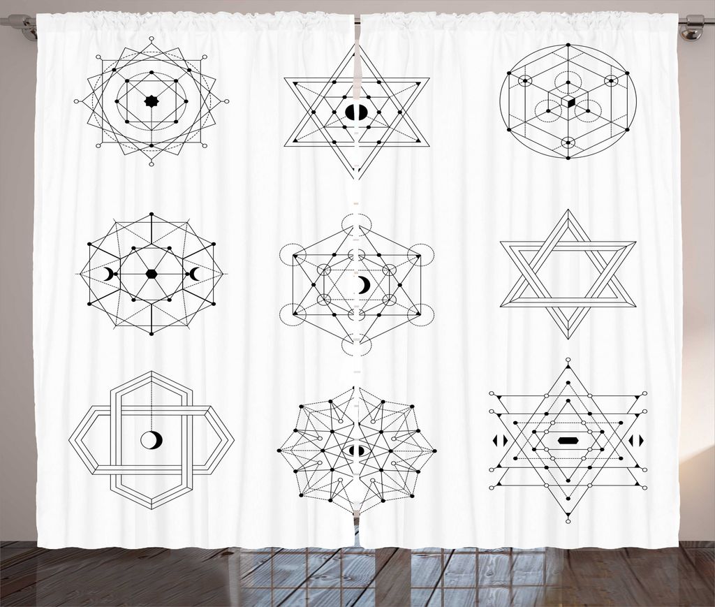 ABAKUHAUS Alchimie Rustikaler Gardine, Linienförmige Geometrie, Wohnzimmer Universalband Gardinen mit Schlaufen und Haken, 280 x 225 cm, Charcoal ...