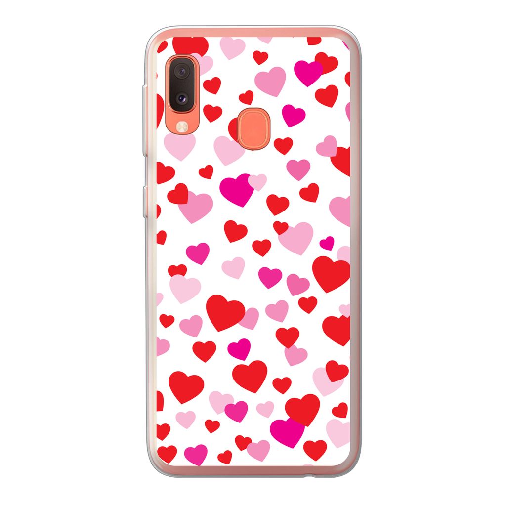 MuchoWow Handyhülle Schutzhülle Hülle für Samsung Galaxy A20e Eine Illustration mit bunten Herzen Silikon Softcase Handy Hülle - Abdeckung
