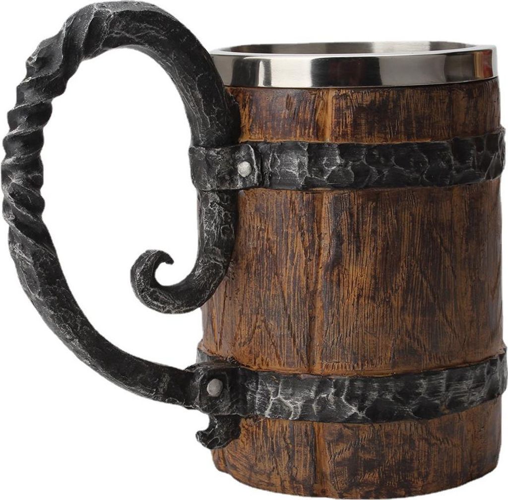 Simulation Barrel Cup Double Beer Mug Creative Personalisierte Büro Harz Edelstahl Liner Trinkbecher 550ml