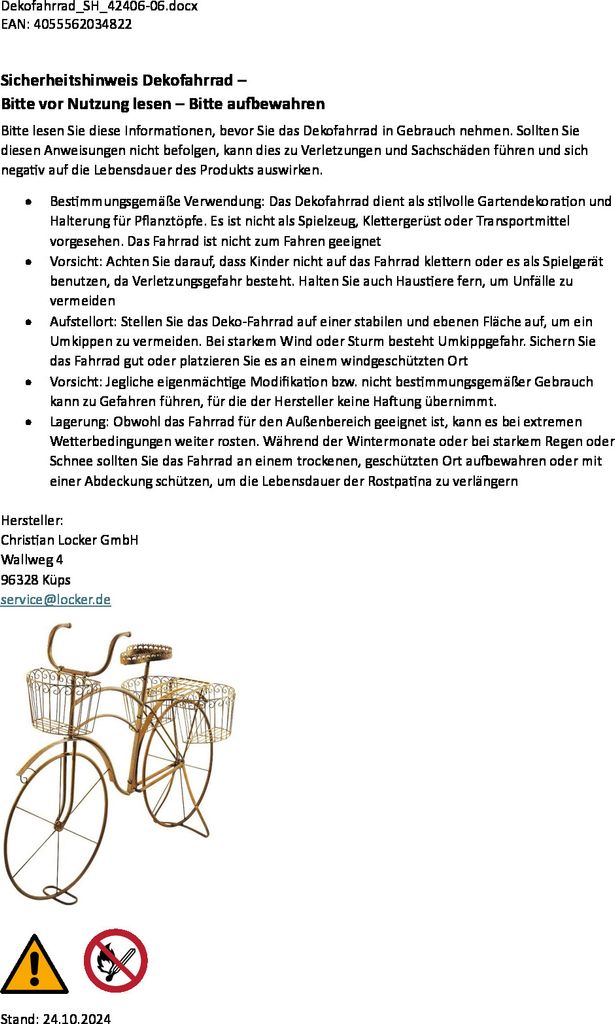 Kobolo Deko-Fahrrad/Pflanzenständer aus Metall Naturrost - Produktbild 7