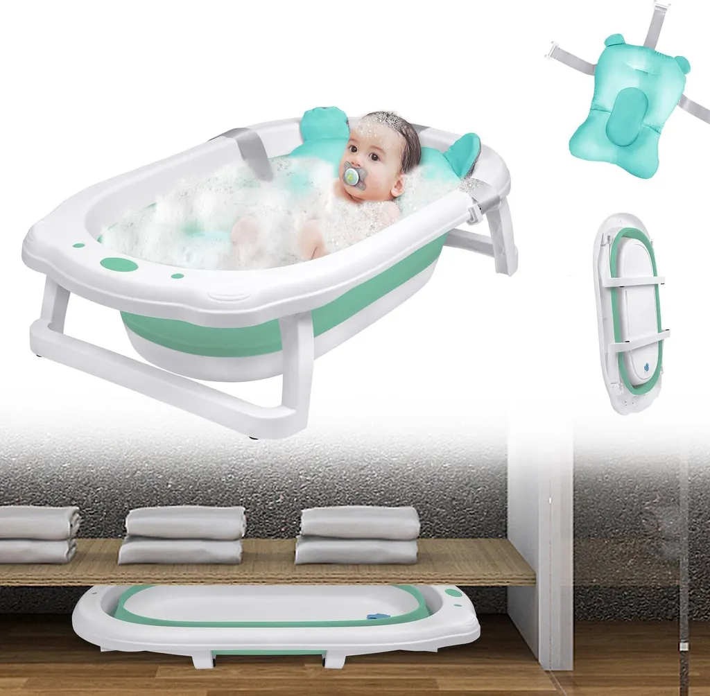 Sessamen-LP Baignoire Bébé Pliable avec Coussin de Siège Confort, Vert