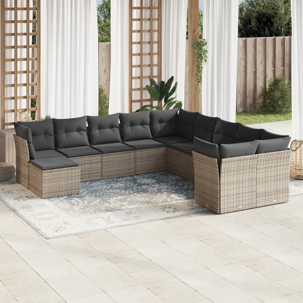 Maison Exclusive - 11-tlg. Garten-Sofagarnitur mit Kissen Grau Poly Rattan