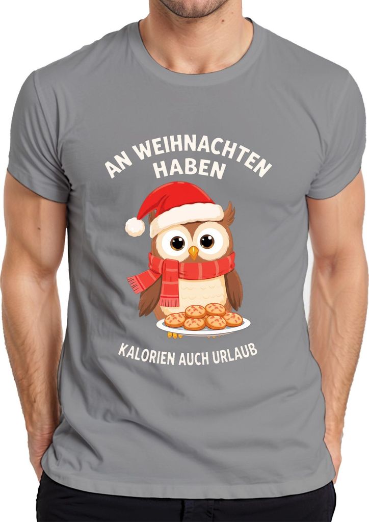 Kalorien haben Urlaub an Weihnachten Eule Kekse lustig Geschenk Herren T-Shirt, Grau, 3XL