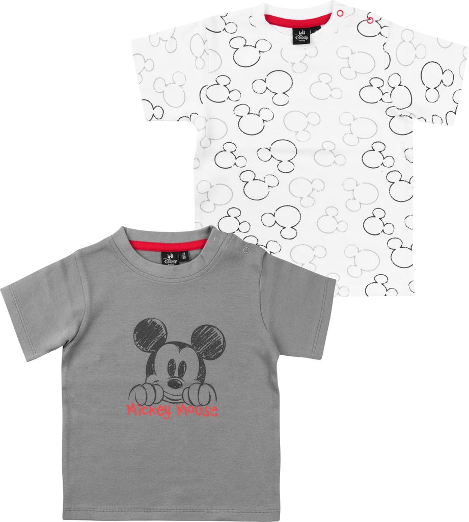Disney Mickey Mouse Baby T-Shirt für Jungen und Mädchen - Shirt Babykleidung Kurzarm Weiß Grau (2er Pack) 86-92
