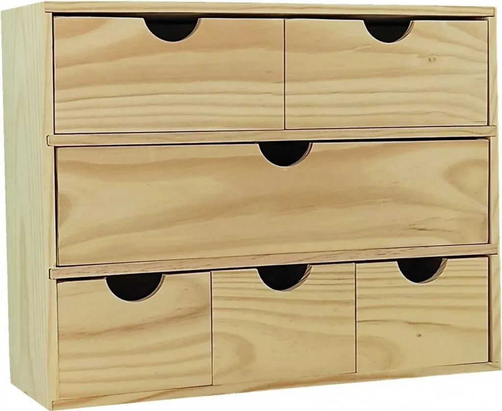 Mini Cassettiera 6 Cassetti Legno Pino | Portaoggetti Trucchi e Giochi