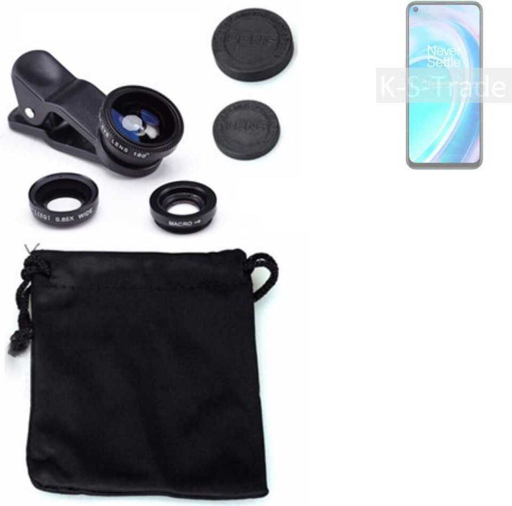 K-S-Trade Smartphone Kamera Linsen Set Kompatibel mit OnePlus Nord CE 2 Lite 5G 3in1 Clip-On Kamera Adapter Macro Weitwinkel FishEye Fischauge
