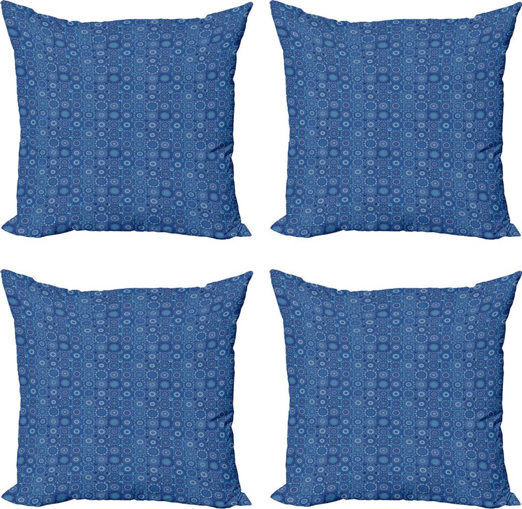 ABAKUHAUS Blauer Mandala Kissenbezug Set (4 Stück), marokkanische Traditional, Moderner Doppelseitiger Digitaldruck, 40 cm x 40 cm, blau Indigo