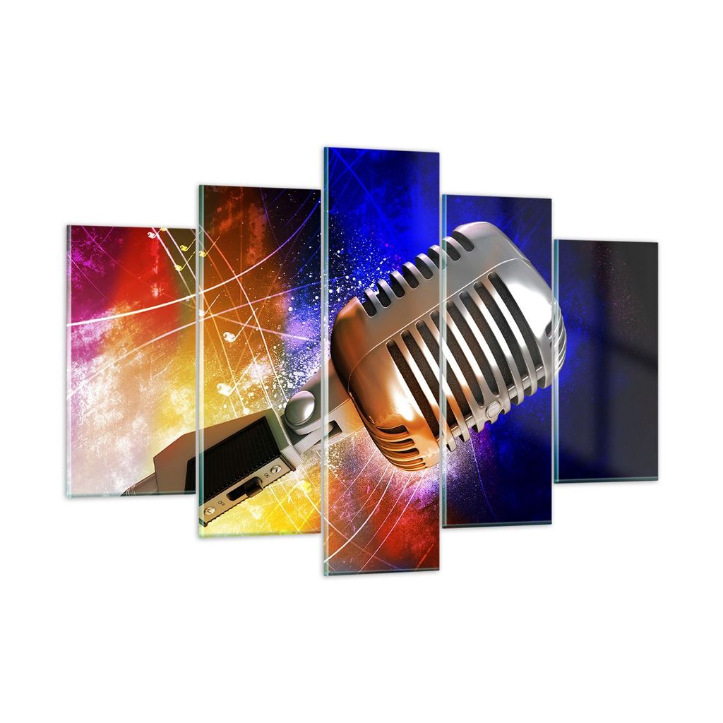 Bilder auf glas - Mikrofon Musik Sänger - 150x100cm - Glasbilder - Wandbilder - Kunstdruck - zum Aufhängen bereit - Wanddekoration aus Glas - Gla...