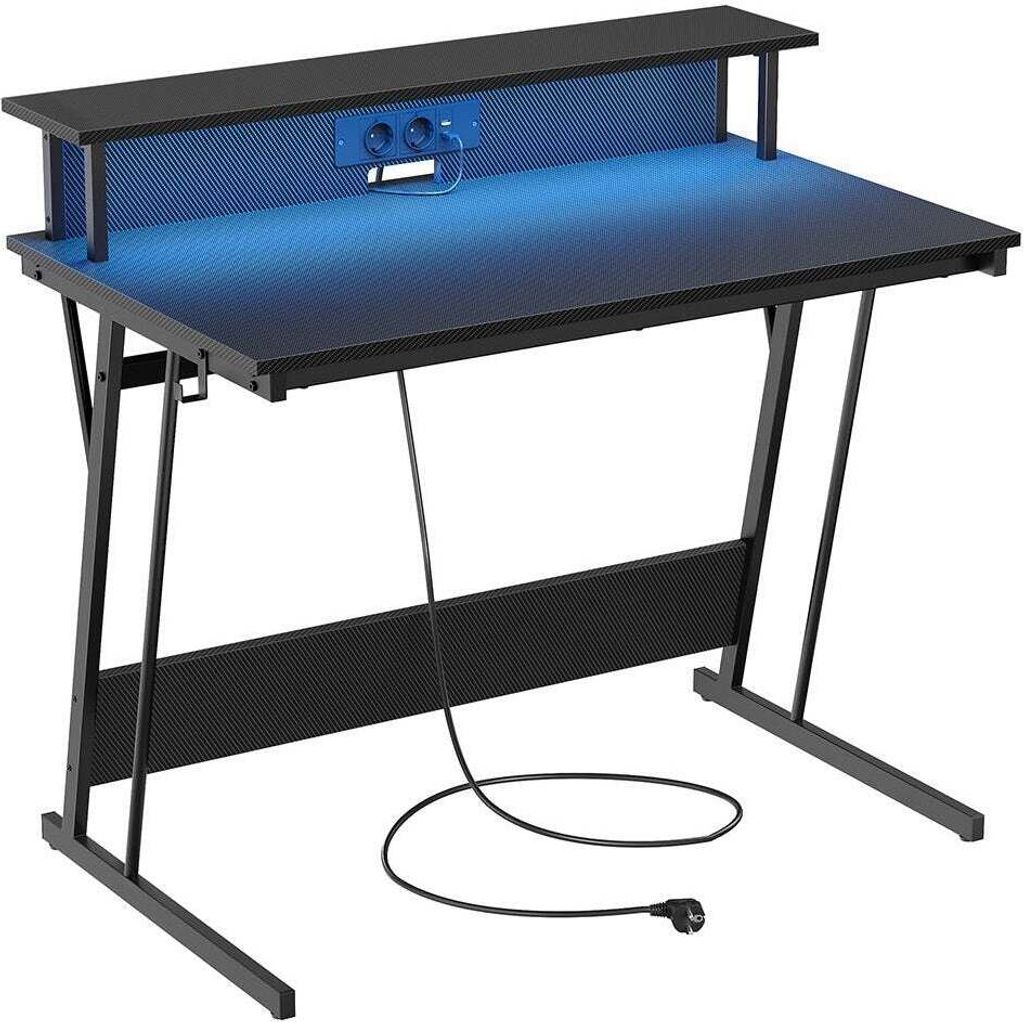 Rootz Computer Desk - Workstation - Study Desk - Chipboard & Steel - 60cm x 120cm x 76cm - Monitor Stand - Ebony Black - 19.6kg - 100kg Max Load
