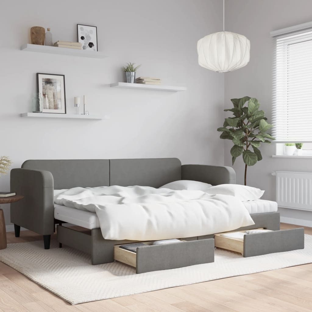 Design Möbel Tagesbett Ausziehbar mit Schubladen Dunkelgrau 80x200 cm Stoff - 2024 Neu