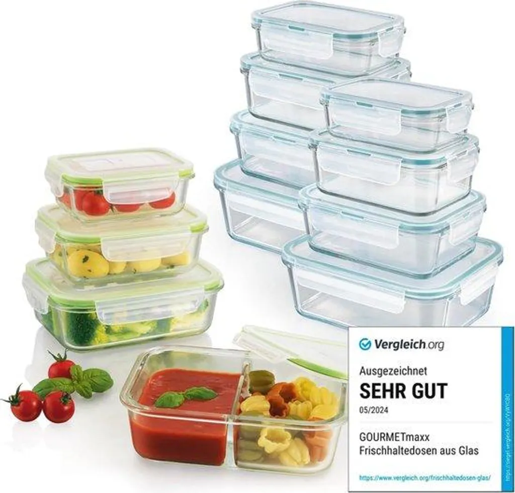 Lot de 12 boîtes de conservation en verre avec couvercles hermétiques - 0.5L