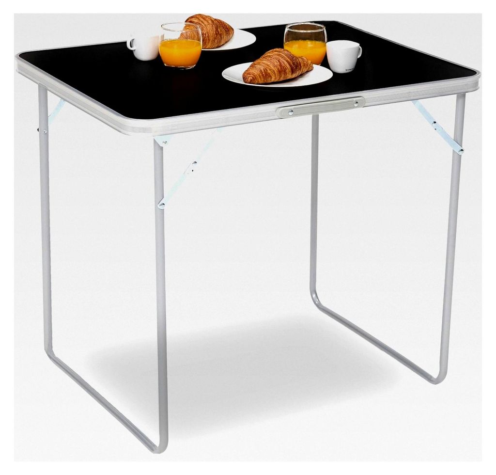 Klappbarer Campingtisch - Gartentisch - 80x60x70 cm - Innen/Außen - Tragegriff - Kompakt - Aluminium - Schwarz