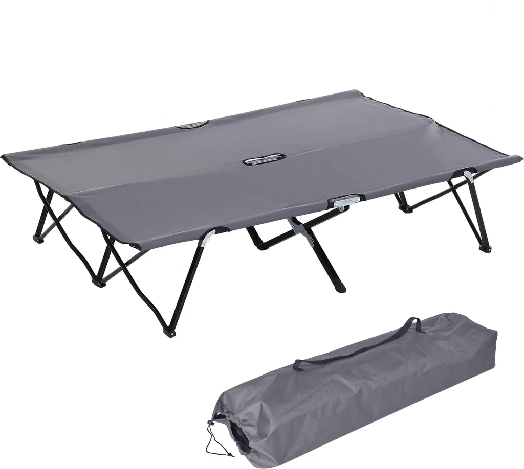 Fortuna Lai Lit de Camp Pliable 2 Personnes en Acier et Oxford Gris