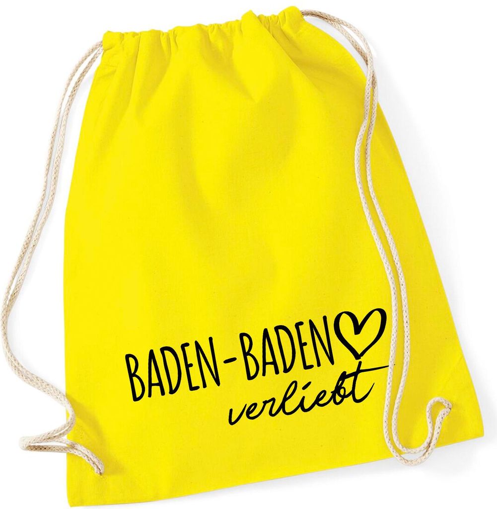 Huuraa Turnbeutel Baden-Baden verliebt 12 Liter Yellow Baumwolle Rucksack Geschenkidee