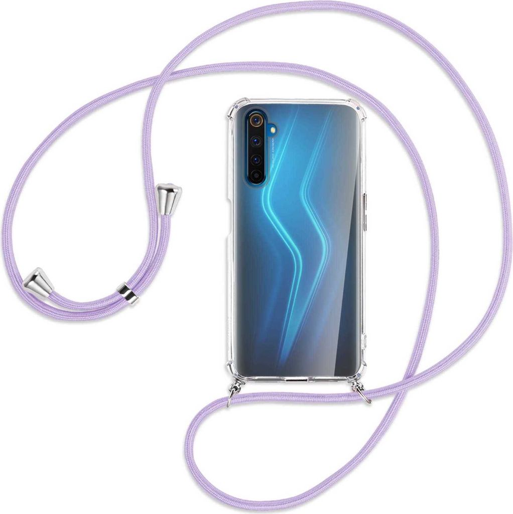 Handykette Backcover-Schutzhülle mit Band (Metall silberfarben) für Realme 6 Pro - violett