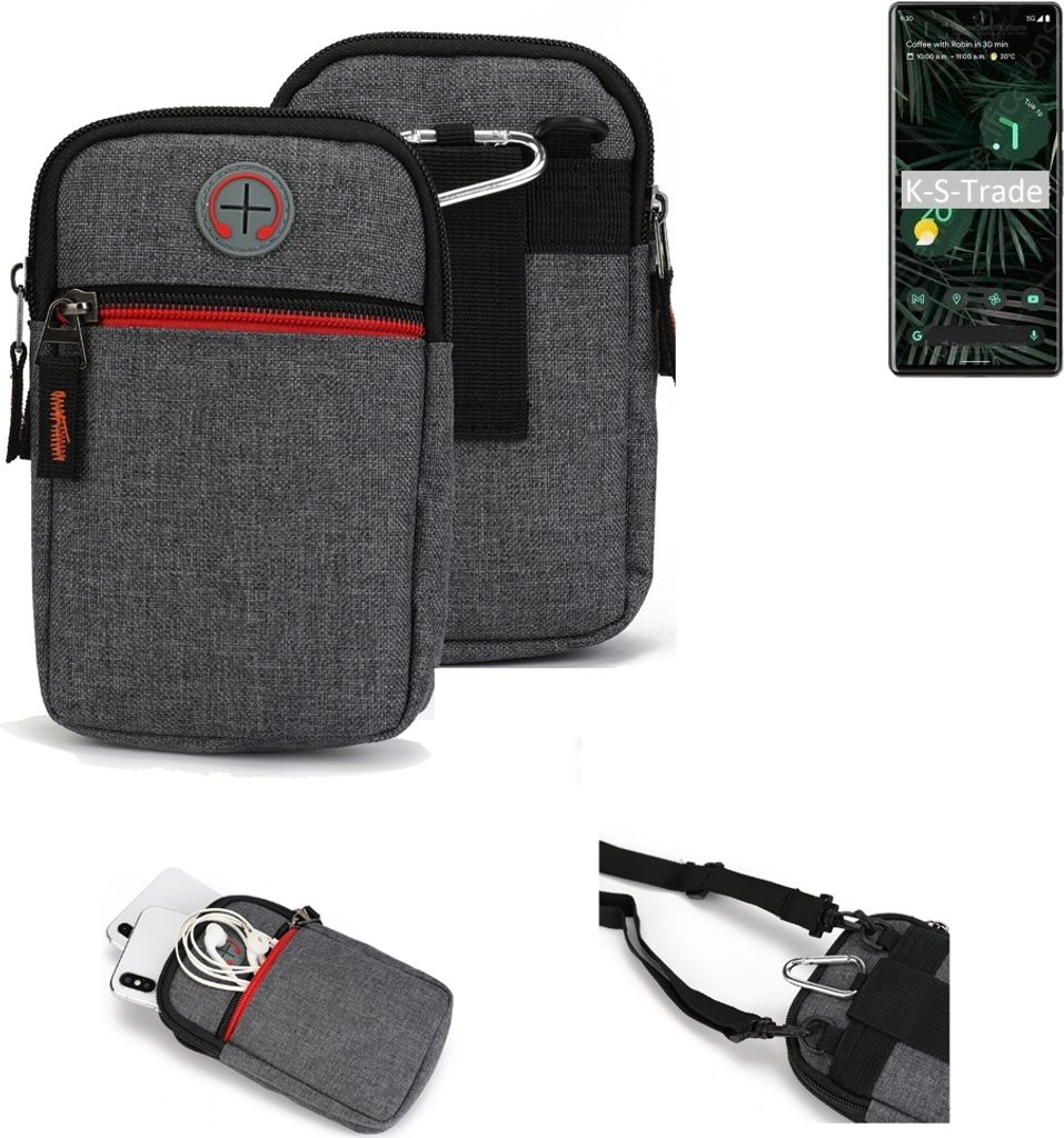 K-S-Trade Holster Gürteltasche kompatibel mit Google Pixel 6 Pro Handy Tasche Schutz Hülle grau Zusatzfächer 1x
