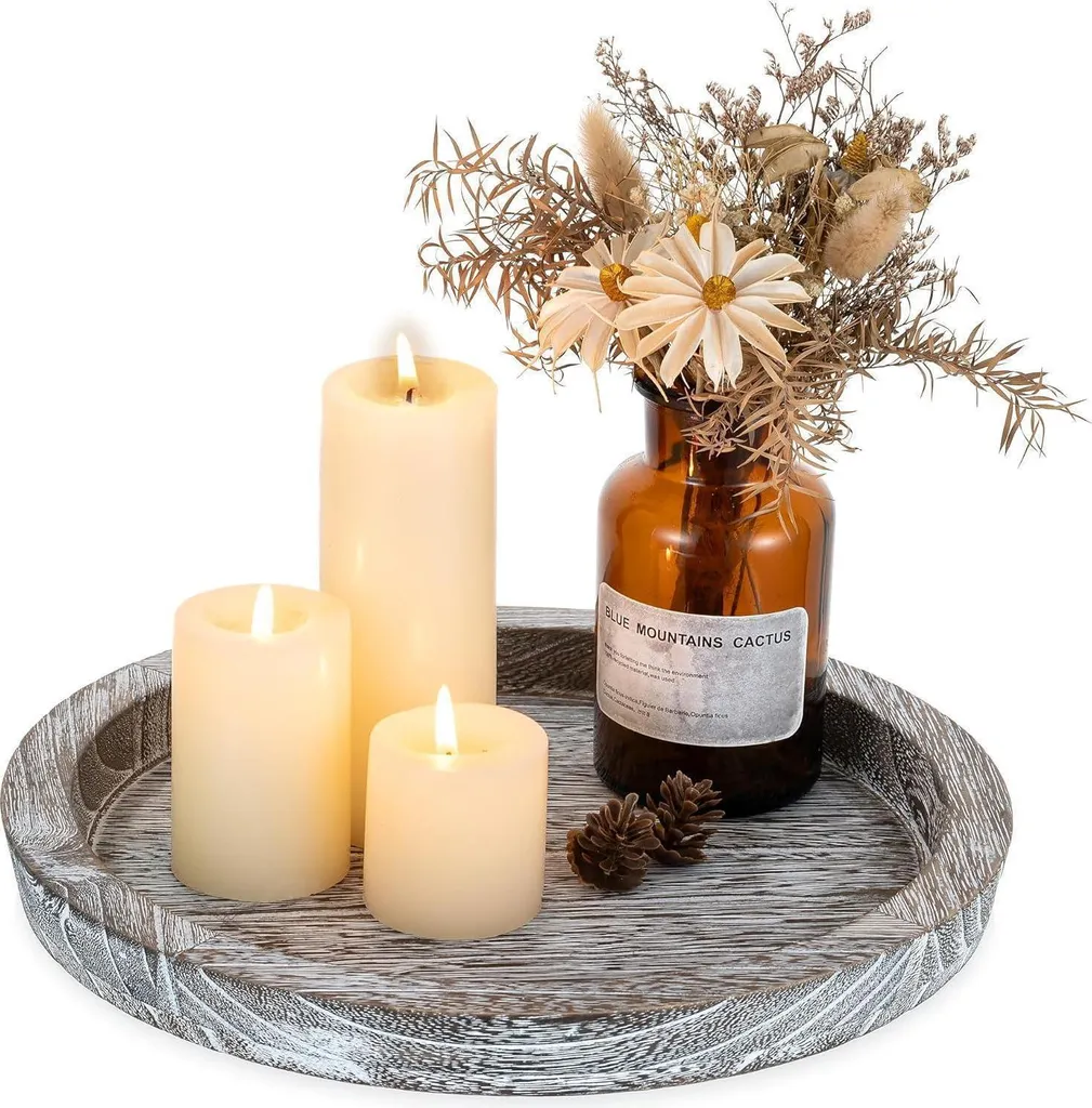 Déco campagnarde : Plateau bois 29cm rond pour créer une ambiance bougie