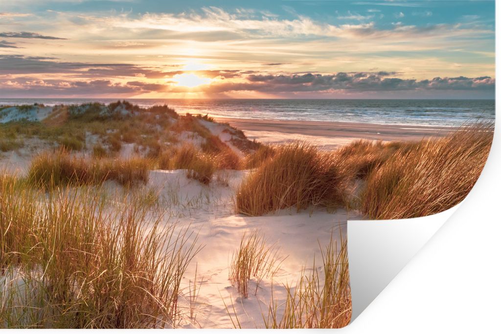 MuchoWow Wandtattoo Wandsticker Wandaufkleber Düne - Pflanzen - Sonnenuntergang - Strand - Meer 120x80 cm Selbstklebend und Repositionierbar - S...