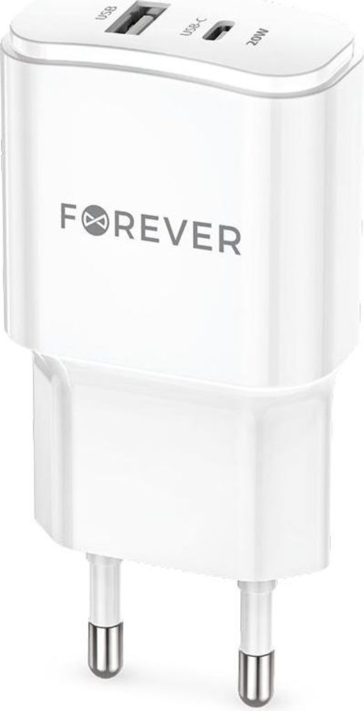 Forever PD QC Wandladegerät TC-01-20AC 1x USB-C 1x USB 20W Handy-Ladegeräte weiß