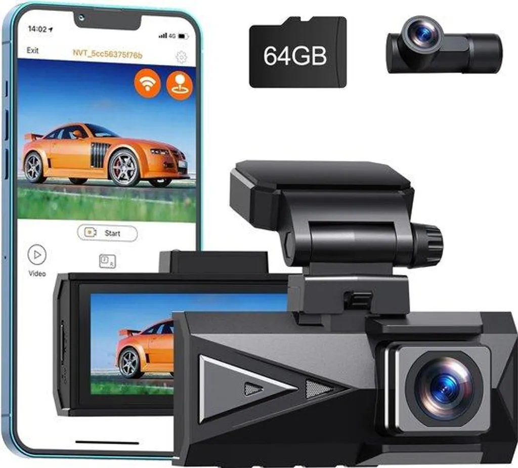 Dashcam voiture double objectif avec kit de caméra de recul intégrée